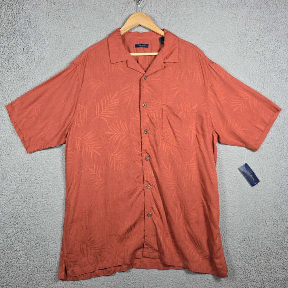Club Room Hawaiian‎ Shirt Mens Sz Large Brick Red Floral Camp Collar Vintage NWT